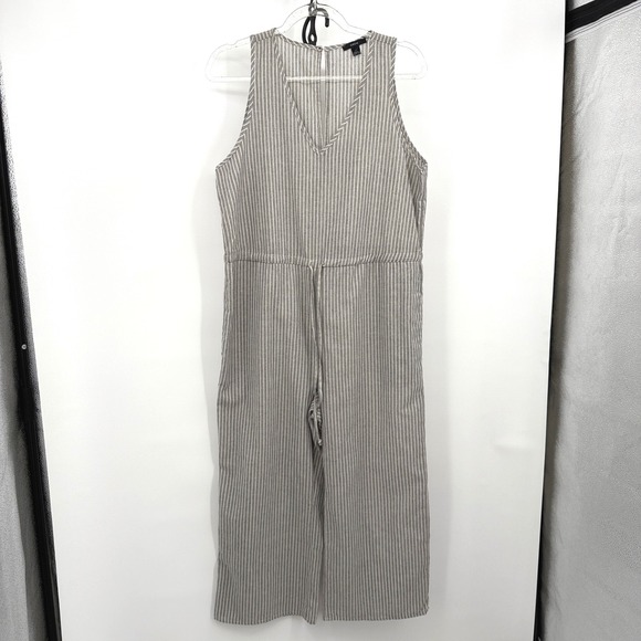 Drew Striped Jumpsuit Drawstring Waist Sleeveless Casual Beige Size‎ M - Picture 1 of 16